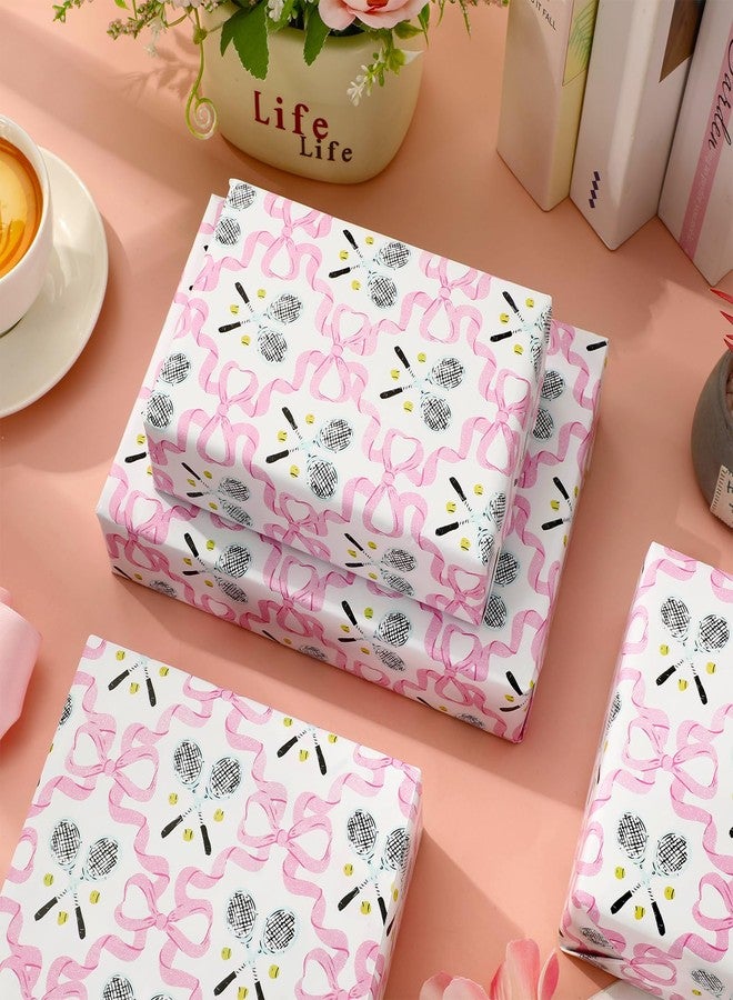 JarThenaAMCS ورق تغليف هدايا JarThenaAMCS وردي اللون بفيونكة - لفة صغيرة - 17 بوصة × 32.8 قدم، ورق تغليف هدايا على شكل مضرب تنس، ورق فني مزخرف لحفلات أعياد الميلاد والأعمال اليدوية - Image 5